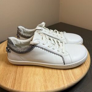 White Leather Sneakers with Silver Glitter